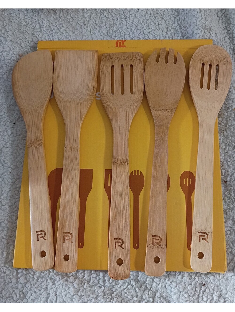 Riveira 6Piece Bamboo Cooking Set Wooden Spoons & Spatulas for Nonstick Cookware